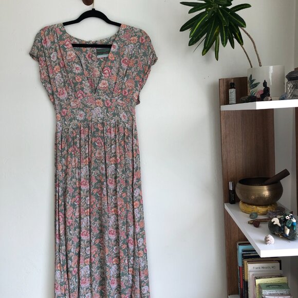 Urban Outfitters Renewal Remnants Floral Deep V Midi Dress - Picture 4 of 7